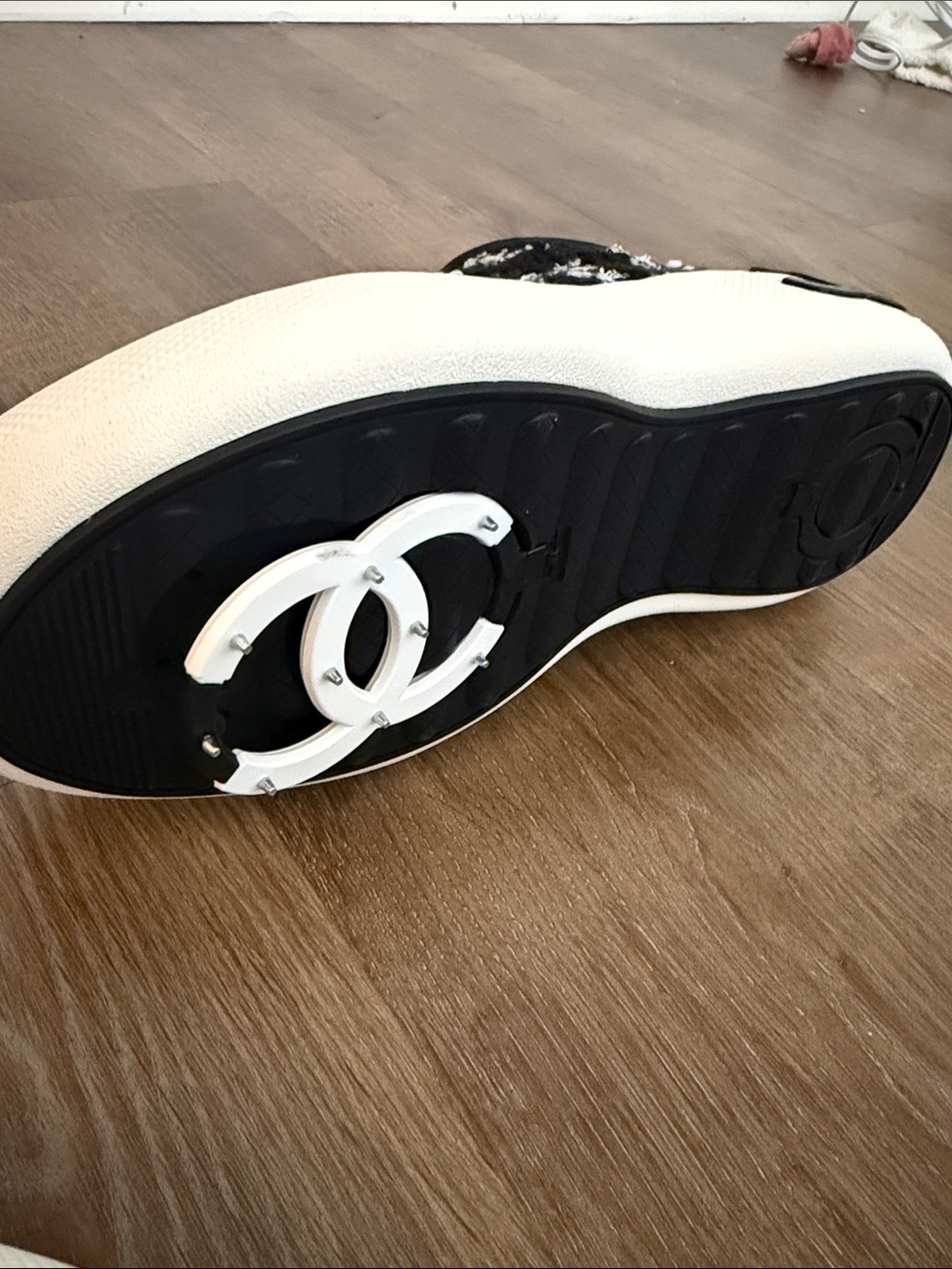 CHANEL Black and White Tweed Kids High-Top Sneakers - Picture 3 of 5